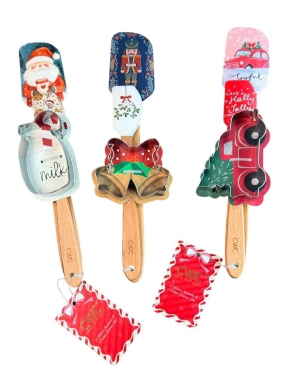 Lot of 3- Christmas themed silicone spatula and cookie cutter sets, holiday, bak